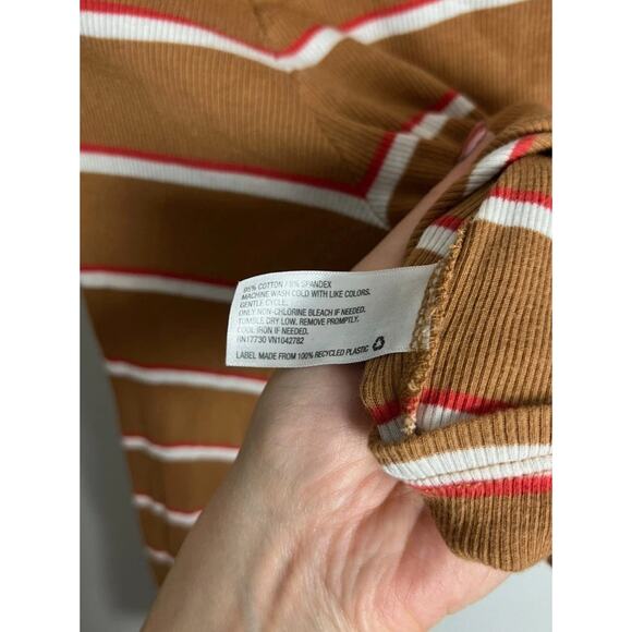 Wild Fable Striped Long Sleeve Crop Top Brown White Red Ribbed Knit Size Large - Picture 6 of 7